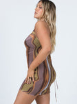 side view of model wearing Princess Polly Motel Bexley Dress Earthy Gradient Brown 