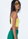 side view of model wearing Princess Polly Take Me On Holiday Tank Top Yellow 