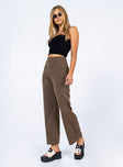 side view of model wearing Princess Polly Euros Pants Brown 