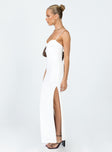 side view of model wearing Princess Polly Belladonna Maxi Dress White 