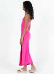 Front view of model wearing  front Princess Polly Asymmetric Neckline  Panama Strapless Maxi Dress Hot Pink