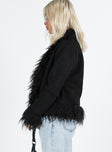 Jacket Faux suede material Faux fur detail Twin hip pockets