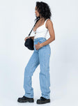 back view of model wearing Princess Polly Marian Mid Rise Jeans Denim Mid Rise 