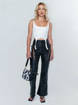 front view of model wearing Princess Polly Harvey PU Pants Black 