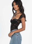 product Princes Polly Short Sleeves  Cadrot Lace Bodysuit Black