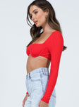 product Princess Polly Full Sleeves Sweetheart  Becca Long Sleeve Crop Top Red