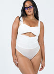 side view of model wearing Princess Polly Kalmia Bodysuit White Sleeveless Sweetheart 