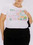 front view of model wearing Princess Polly Organic Be Kind Charity Baby Tee Cream Curve Short Sleeves Crew Neck 