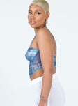 side view of model wearing Princess Polly Sisto Top Blue Sleeveless Sweetheart 