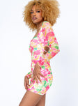 side view of model wearing Princess Polly Nolan Mini Dress Floral 