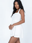 side view of model wearing Princess Polly Rhea Mini Dress White Square Neck 