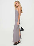 side view of model wearing Princess Polly Arabellia Maxi Dress Grey V-Neck 