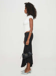   side view of model wearing Princess Polly Dreamberry Maxi Skirt Black Midi Skirts 