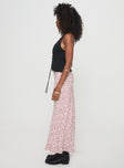   side view of model wearing Princess Polly Mariposa Maxi Skirt Beige Floral Maxi 