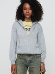 front view of model wearing Princess Polly Morrigan Zip Up Hooded Sweater Grey Marle 