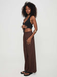 side view of model wearing Princess Polly Brunie Pants Chocolate High Waisted Pants 