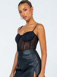 side view of model wearing Princess Polly Triston Bodysuit Black Sleeveless Sweetheart 