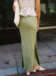 back view of model wearing Princess Polly Sophia Maxi Skirt Green Maxi 