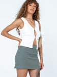   side view of model wearing Princess Polly Leo Mini Skirt Khaki Mini Skirts 