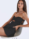 front view of model wearing Princess Polly Shellie Mini Dress Black Lower Impact Sweetheart Neckline 