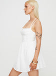 side view of model wearing Princess Polly Trynia Mini Dress White Square Neck 