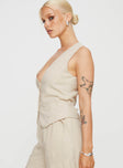 product Princess Polly Sleeveless Crew Neck  Ginger Linen Blend Vest Beige