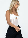 side view of model wearing Princess Polly Reynton Bodysuit White Sleeveless V-Neck 