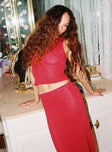   front view of model wearing Princess Polly Hugs & Kisses Knit Maxi Skirt Red Midi Skirts 