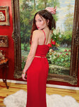 back view of model wearing Princess Polly Orianne Maxi Skirt Red 