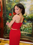 back view of model wearing Princess Polly Orianne Corset Top Red Sleeveless Sweetheart 