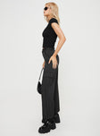 Cargo Pants  Striped, high-waisted,  four pocket design, belt looped waist, wide leg  Button & zip fatsening at front 