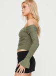 product Princess Polly Full Sleeves Asymmetric Neckline  Moreno Off The Shoulder Top Green