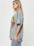 product Princess Polly Half Sleeves High Neck  Guns & Roses Illusion Oversized Tee Grey