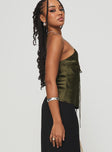 side view of model wearing Princess Polly Mariah Cami Green Sleeveless Plunger 