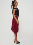   side view of model wearing Princess Polly Leysa Midi Skirt Red Midi Skirts 