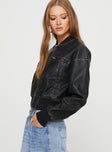 Faux-leather jacket Three pocket design, ribbed cuffs and waist  Non-stretch, fully lined 