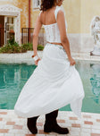 back view of model wearing Princess Polly Reiser Lace Maxi Skirt White Maxi 