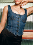 product Princess Polly Sleeveless Asymmetric Neckline  After Hours Corset Top Denim