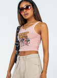 side view of model wearing Princess Polly Supergirl Tank Top Pink 