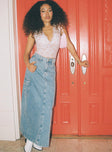   front view of model wearing Princess Polly McGuane Denim Midi Skirt Petite Maxi 