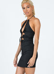 side view of model wearing Princess Polly Gertrude Mini Dress Black 