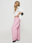 side view of model wearing Princess Polly Beach House Pants Pink/White High Waisted Pants 