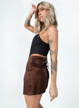   side view of model wearing Princess Polly The Smith Mini Skirt Brown Mini Skirts 