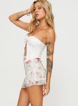   side view of model wearing Princess Polly Moreau Mini Skirt Pink/white Mini Skirts 