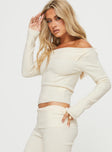 side view of model wearing Princess Polly Macallan Long Sleeve Top Cream Full Sleeves straight 