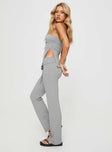 side view of model wearing Princess Polly Laurenita Pants Grey Mid Rise 