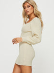 side view of model wearing Princess Polly Bohemia Mini Dress Cream Scoop Neck 