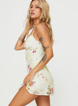 side view of model wearing Princess Polly Jaye Mini Dress Floral V-Neck 