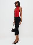 side view of model wearing Princess Polly Mathias Top Red Sleeveless High Neck 