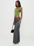 side view of model wearing Princess Polly Broadcast Pants Grey Pinstripe Low Rise Pants 